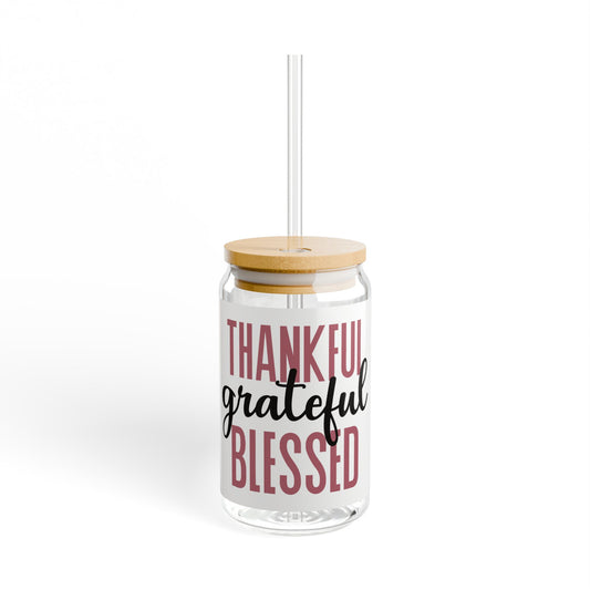 Thankful, Grateful, Blessed Sipper Glass, 16oz