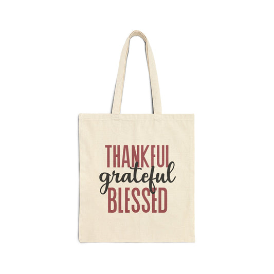 Thankful Grateful Blessed Cotton Canvas Tote Bag
